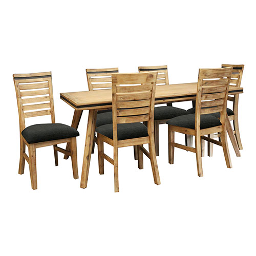 Seashore Dining Table With 6X Chairs in Solid Acacia Timber in Silver Brush Colour